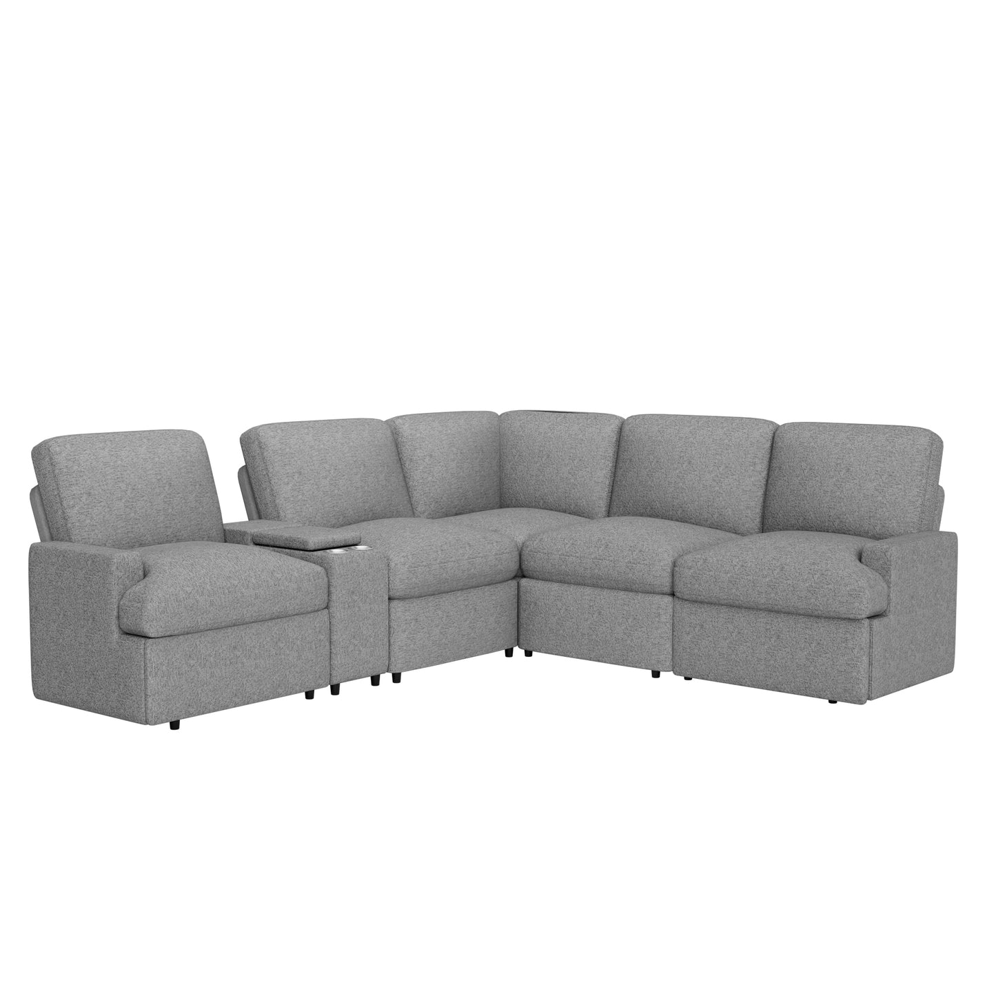 104'' Power Recliner Corner Sofa Home Theater Reclining Sofa Sectional Couches with Storage Box, Cup Holders, USB Ports and Power Socket for Living Room, Grey