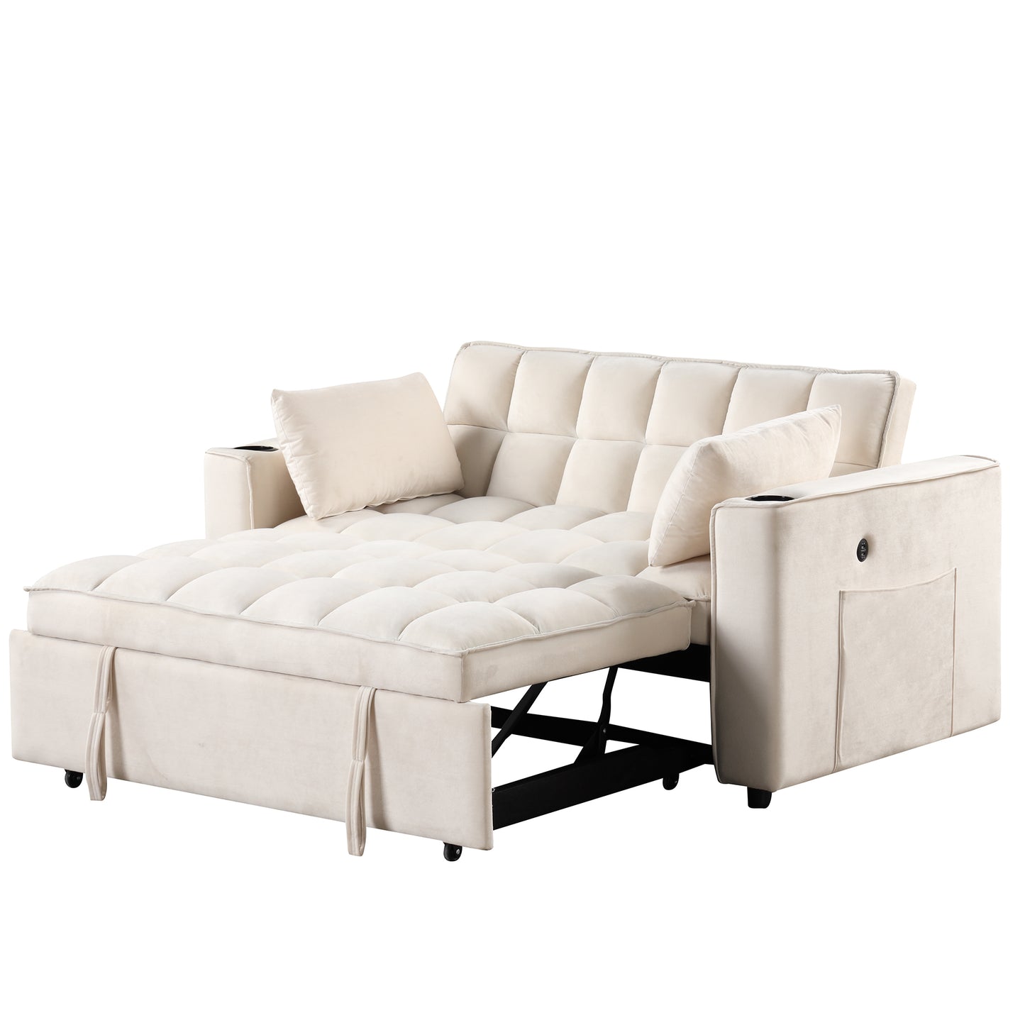 58" 4-1 Multi-functional Sofa Bed with Cup Holder and USB Port for Living Room or Apartments Milky White