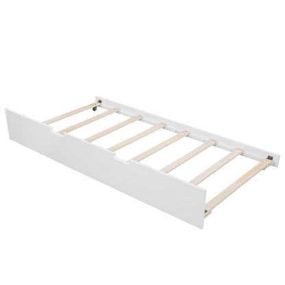 Wooden Daybed with Trundle Bed, Sofa Bed for Bedroom Living Room, White