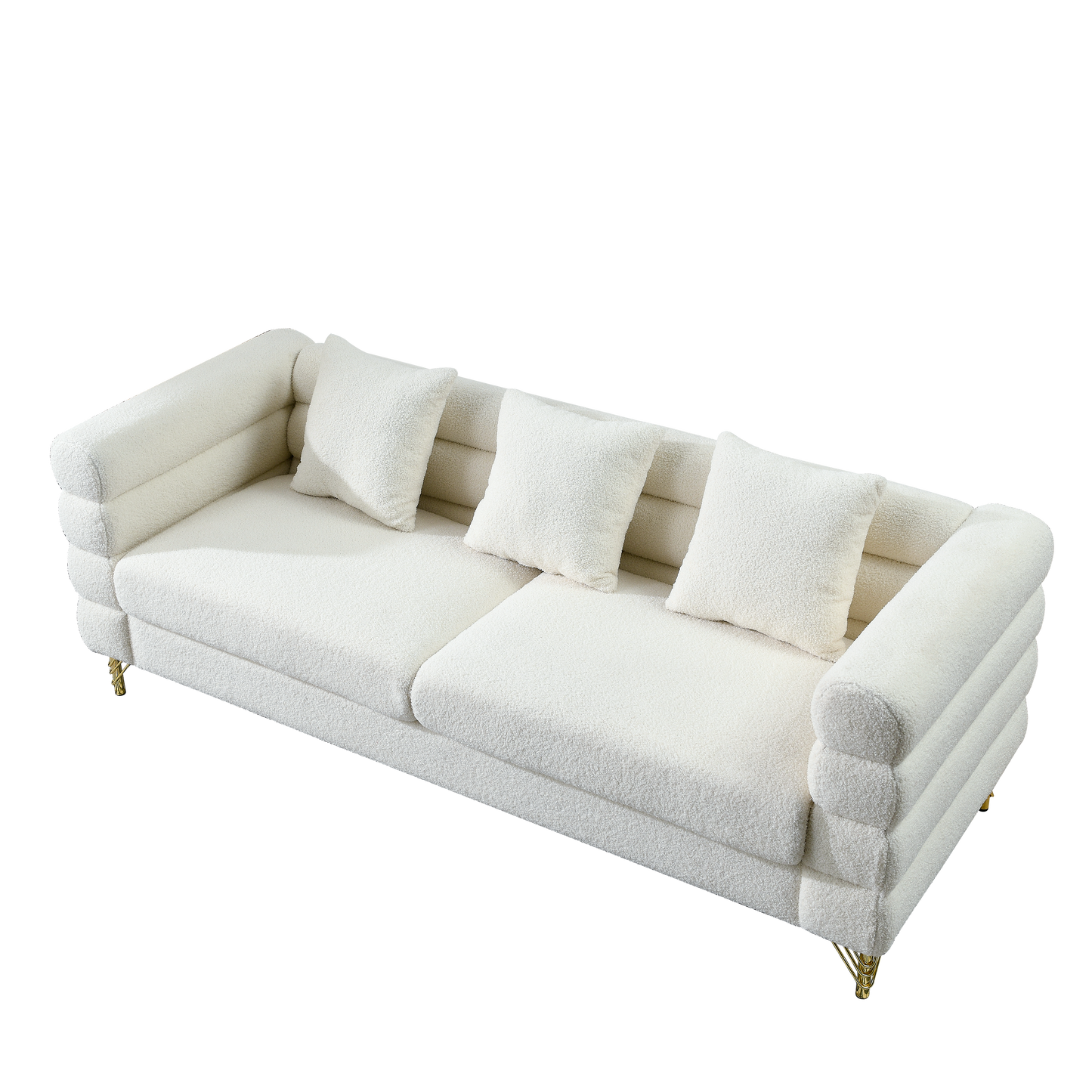 81 Inch Oversized 3 Seater Sectional Sofa, Living Room Comfort Fabric Sectional Sofa - Deep Seating Sectional Sofa, Soft Sitting with 3 Pillows for Living Room,Bedroom,White teddy(Ivory)