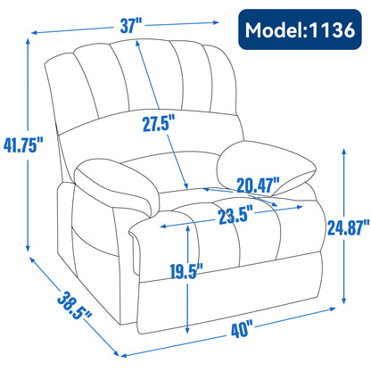 23" Seat Width and High Back Large Size Blue Chenille Power Lift Recliner Chair with 8-Point Vibration Massage and Lumbar Heating