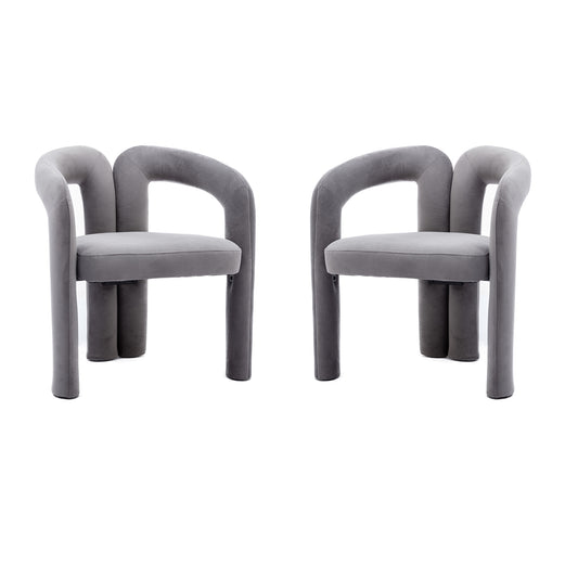 Contemporary Designed Velvet Fabric Upholstered Accent/Dining Chair /Barrel Side Chairs Kitchen Armchair for Living Room set of 2 (Gray Velvet)