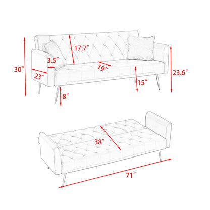 71-inch convertible love seat sofa, American retro blue velvet material, suitable for small living room, bedroom, office