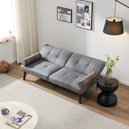 Convertible Sofa Bed Futon with Solid Wood Legs Linen Fabric Grey