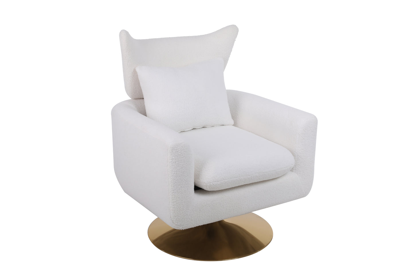 Classic Mid-Century 360-degree Swivel Accent Chair, White Teddy Fabric