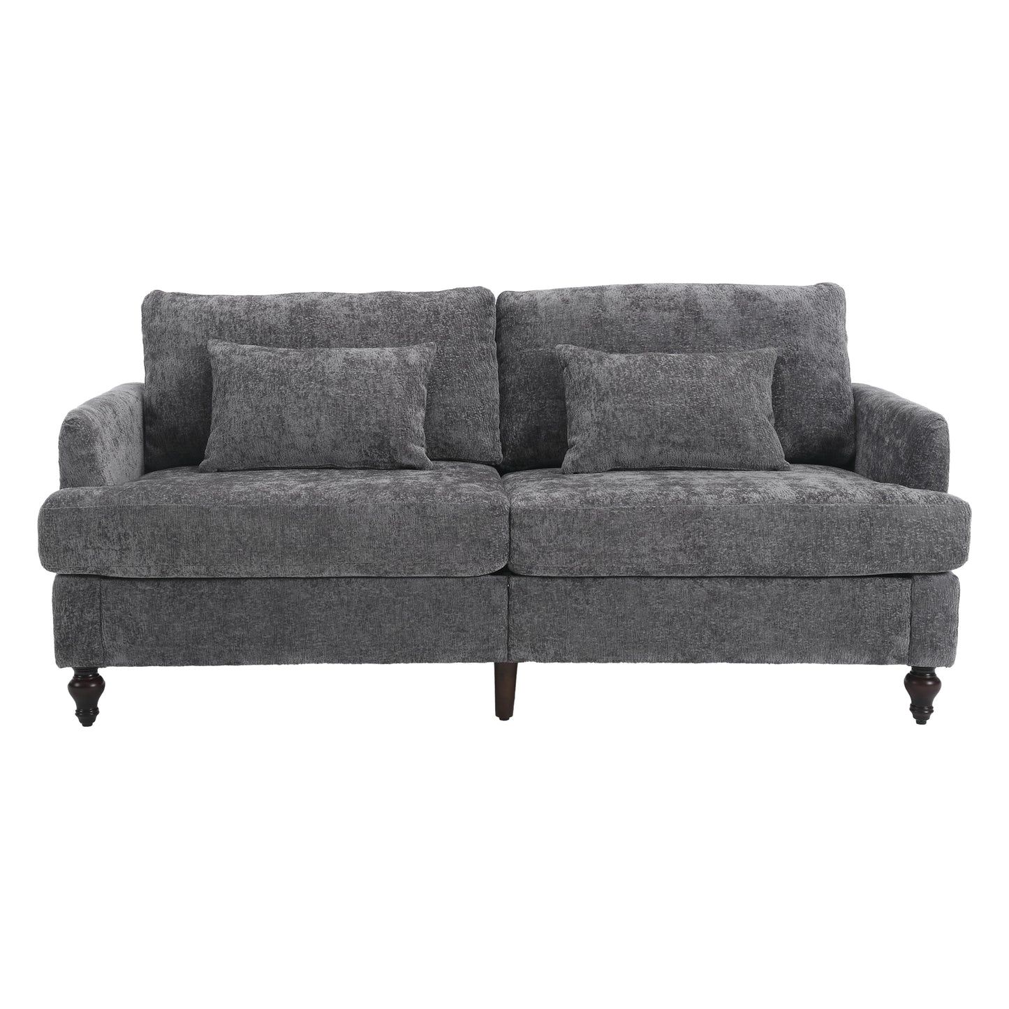 Mid Century Modern chenille Fabric Loveseat sofa, 2-Seat Upholstered Loveseat Sofa Modern Couch for Living Room,Brown wood feet sofa for Bedroom, Reading (Gray Chenille)