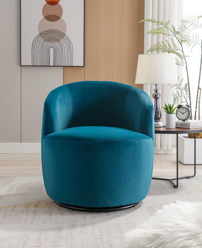 Velvet Fabric Swivel Accent Armchair Barrel Chair With Black Powder Coating Metal Ring,Teal