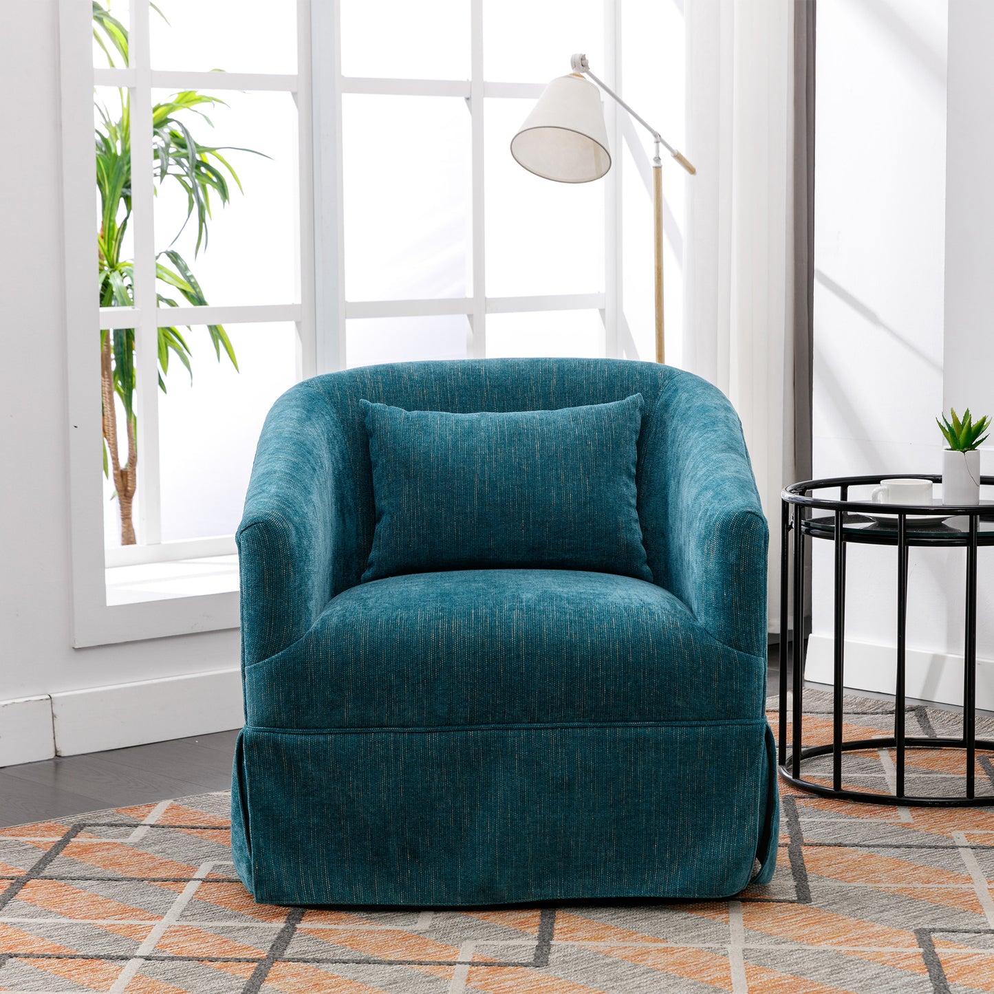 360-degree Swivel Accent Armchair Linen Blend Green