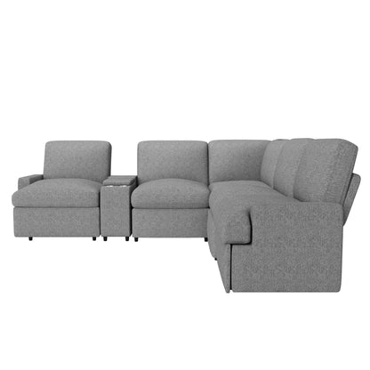 104'' Power Recliner Corner Sofa Home Theater Reclining Sofa Sectional Couches with Storage Box, Cup Holders, USB Ports and Power Socket for Living Room, Grey