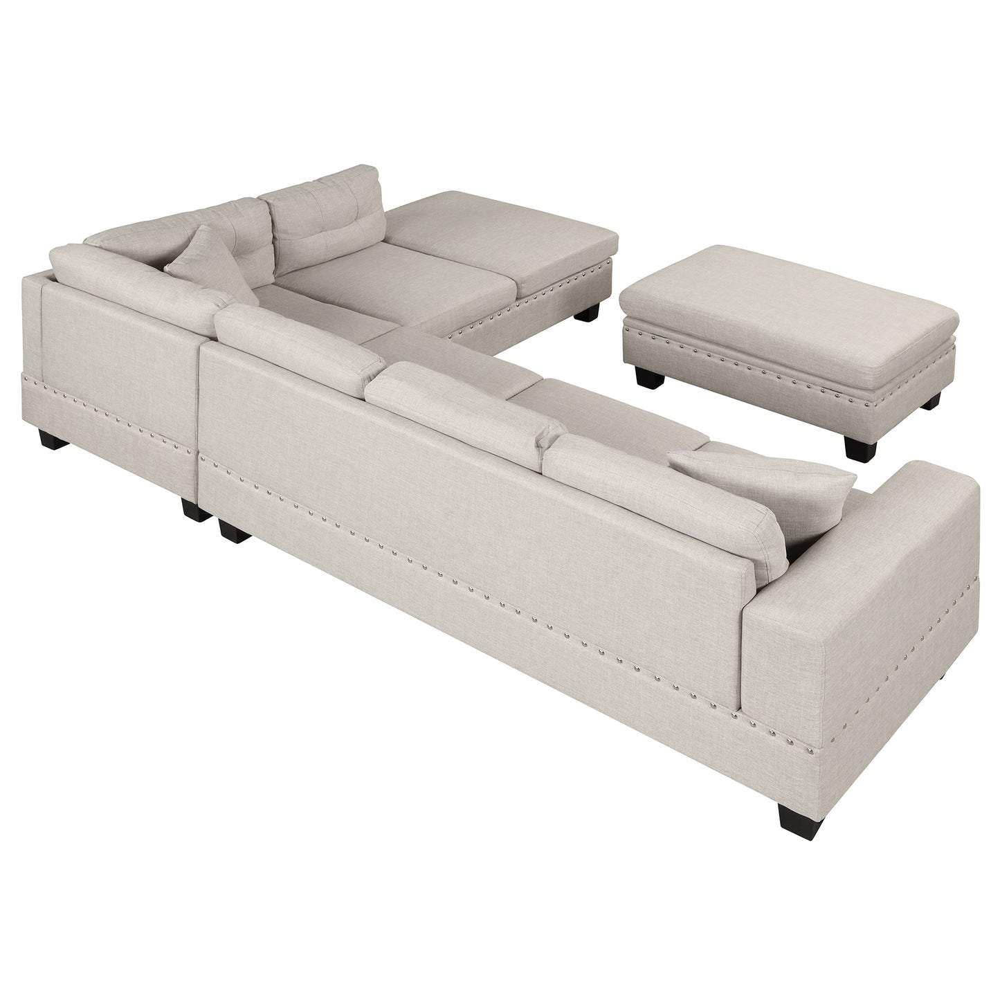 105" Modern Sectional Sofa with Storage Ottoman, L-Shape Couch with 2 Pillows and Cup Holder,Sectional Sofa with Reversible Chaise for Living Room,Light Gray