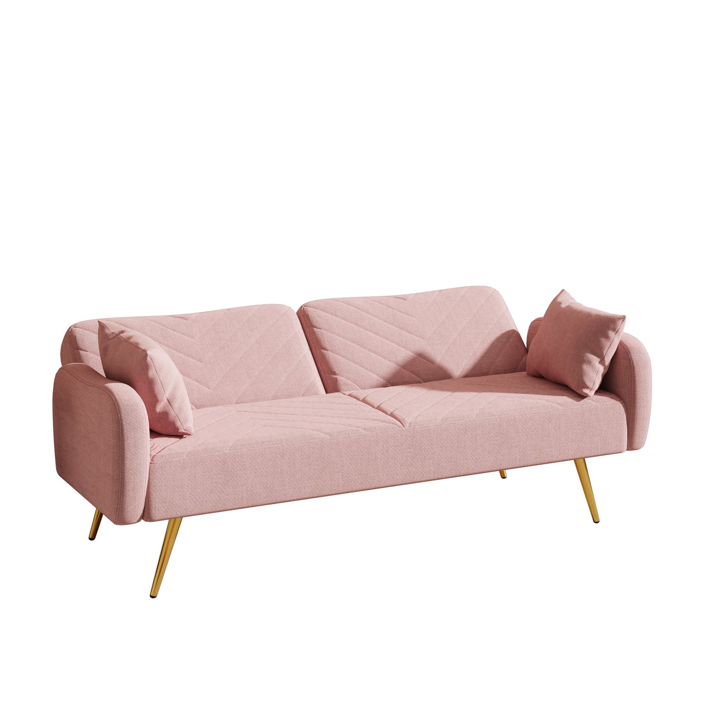 70.47" Pink Fabric Double Sofa with Split Backrest and Two Throw Pillows,Suitable for living room, apartment, home office