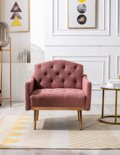 Modern Accent Chair with Arms, Tufted Decorative Fabric Armchair with Gold Metal Legs, Upholstered Reading Chair for Living Room Bedroom Office