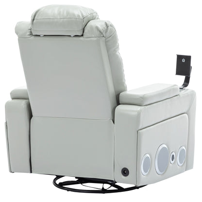 270 Degree Swivel PU Leather Power Recliner Individual Seat Home Theater Recliner with Surround Sound, Cup Holder, Removable Tray Table, Hidden Arm Storage for Living Room, Grey