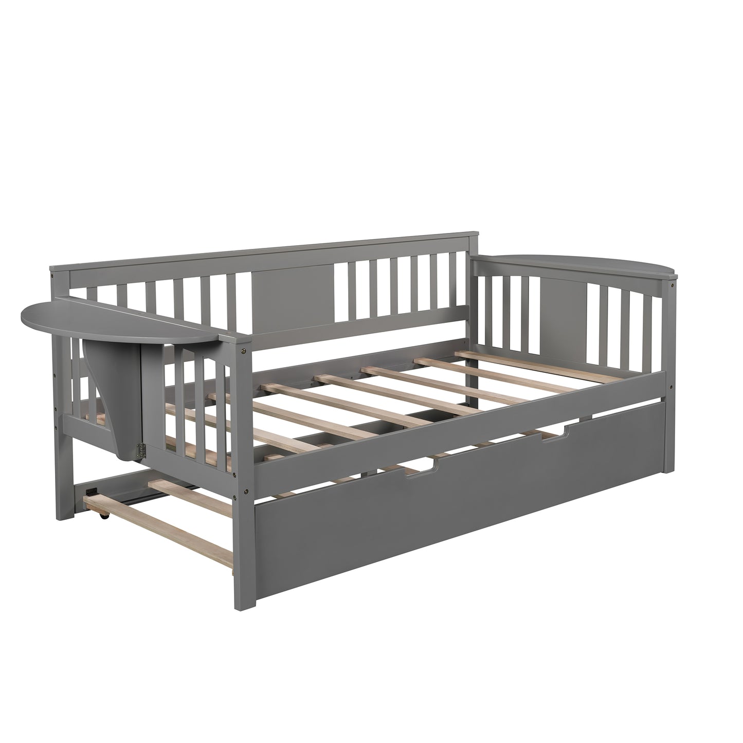 Wooden Daybed with Trundle Bed, Sofa Bed for Bedroom Living Room, Gray