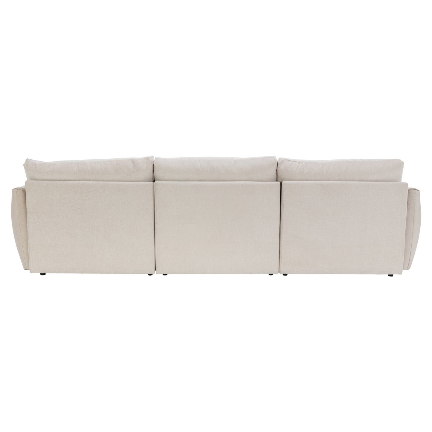 113.3" Convertible Sectional Sofa Couch 3-Seat L-Shaped Sofa with Movable Ottoman and USB for Apartment, Living Room, Bedroom, Beige