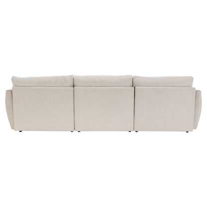 113.3" Convertible Sectional Sofa Couch 3-Seat L-Shaped Sofa with Movable Ottoman and USB for Apartment, Living Room, Bedroom, Beige