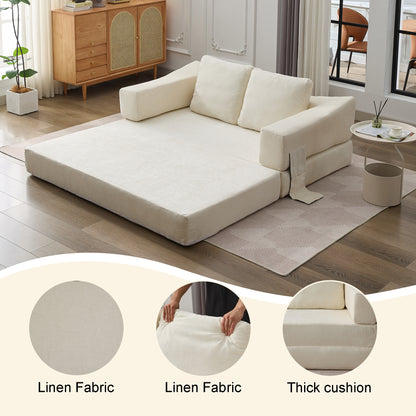 Modern Minimalist Sofa, Fold-Out Sofa Bed, Convertible Chair Floor Couch & Sleeping Mattress for Living room, Bedroom, Apartment, Removable Backrest, White