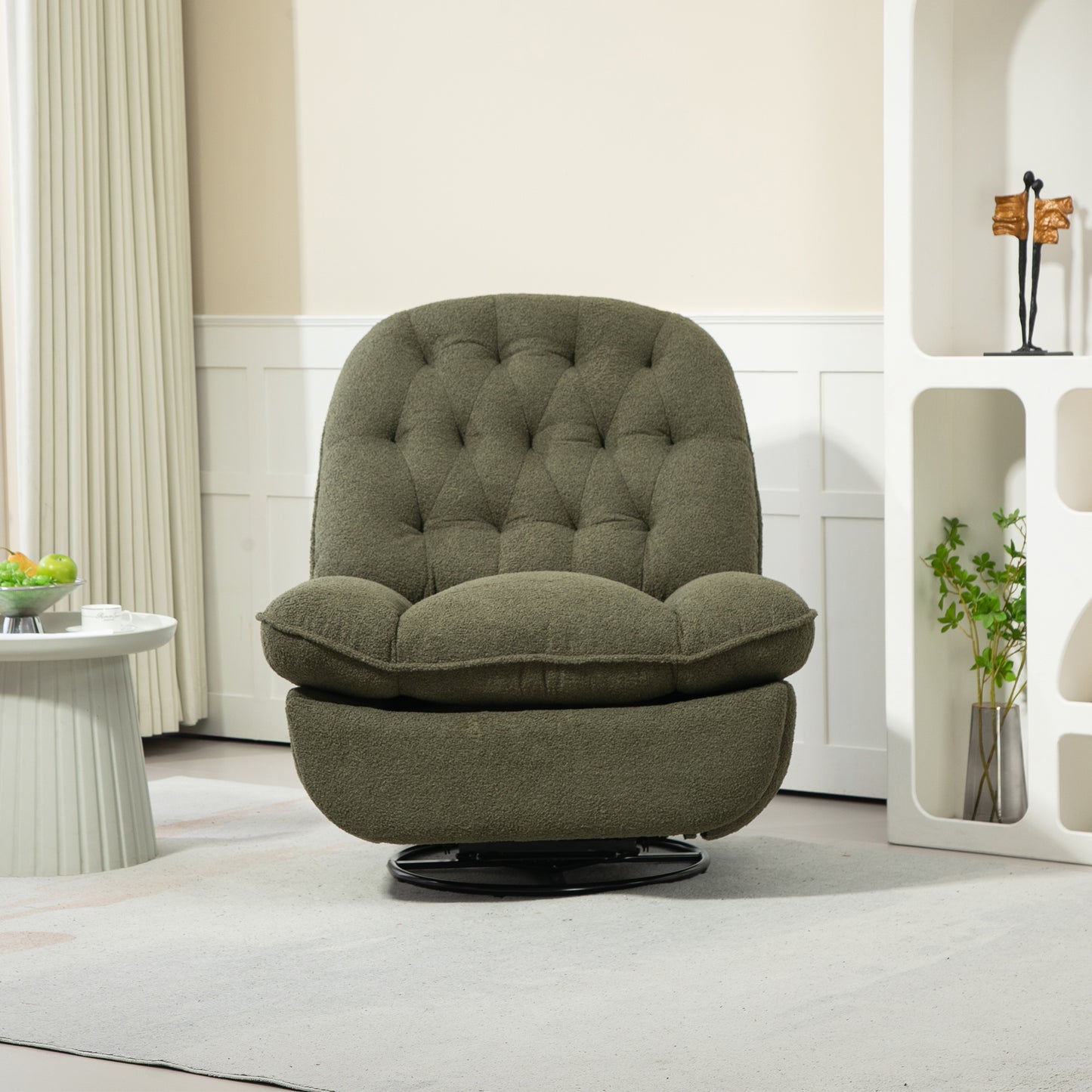 360° Swivel Recliner Adjustable Chair Chenille Glider Swivel Reclining Sofa Chair with Black Metal Round Base - Green