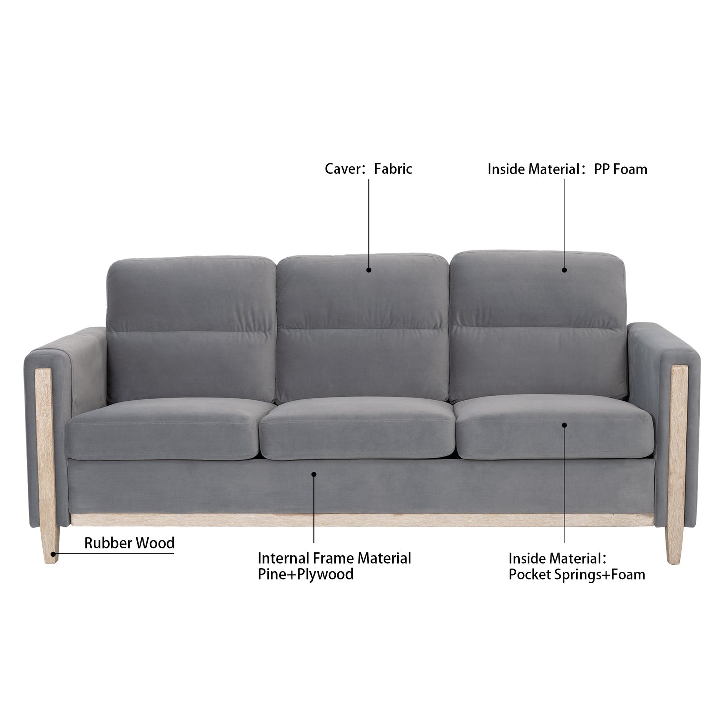 Comfortable Solid Wood Three-Seater Sofa - Soft Cushions, Durable and Long-lasting,79.5" Sofa Couch for Living Room