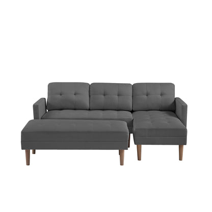 GREY Fabric Right Facing Sectional Sofa Bed, L-shape Sofa Chaise Lounge with Ottoman Bench