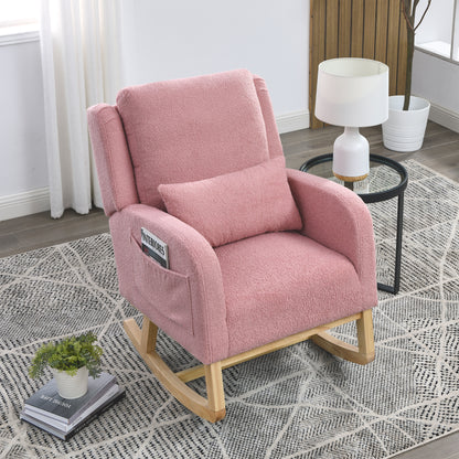 27.5 "W Modern Accent High Back Living Room Casual Armchair Rocker with One Lumbar Pillow, Two Side Pockets,Teddy.