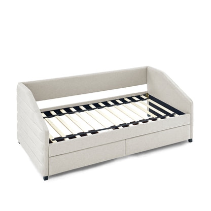 Size Daybed with Two Drawers Trundle Upholstered Tufted Sofa Bed, Linen Fabric, Beige (82.5"x42.5"x34")