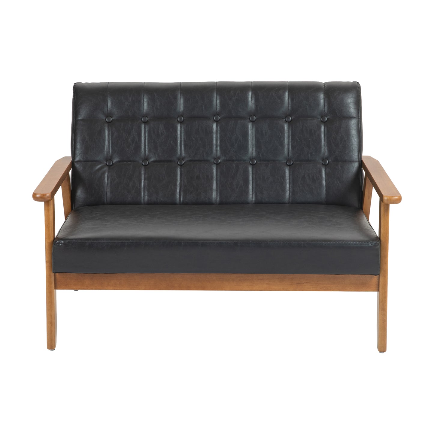 Mid-Century Modern Solid Loveseat Sofa Upholstered Pu Leather Loveseat, 2-Seat Upholstered Loveseat Sofa Modern Couch