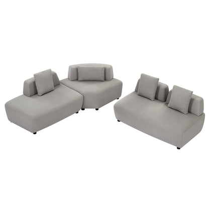 Contemporary 3-piece Sectional Sofa Free Convertible sofa with Four Removable Pillows for Living Room, Grey