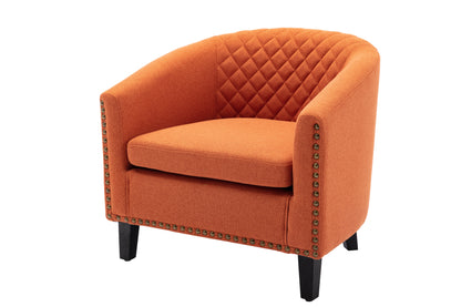 Barrel Chairs with Soft Padded Armrest, Club Chairs with nailheads and solid wood legs for Living Room Bedroom Waiting Room (Orange Linen)