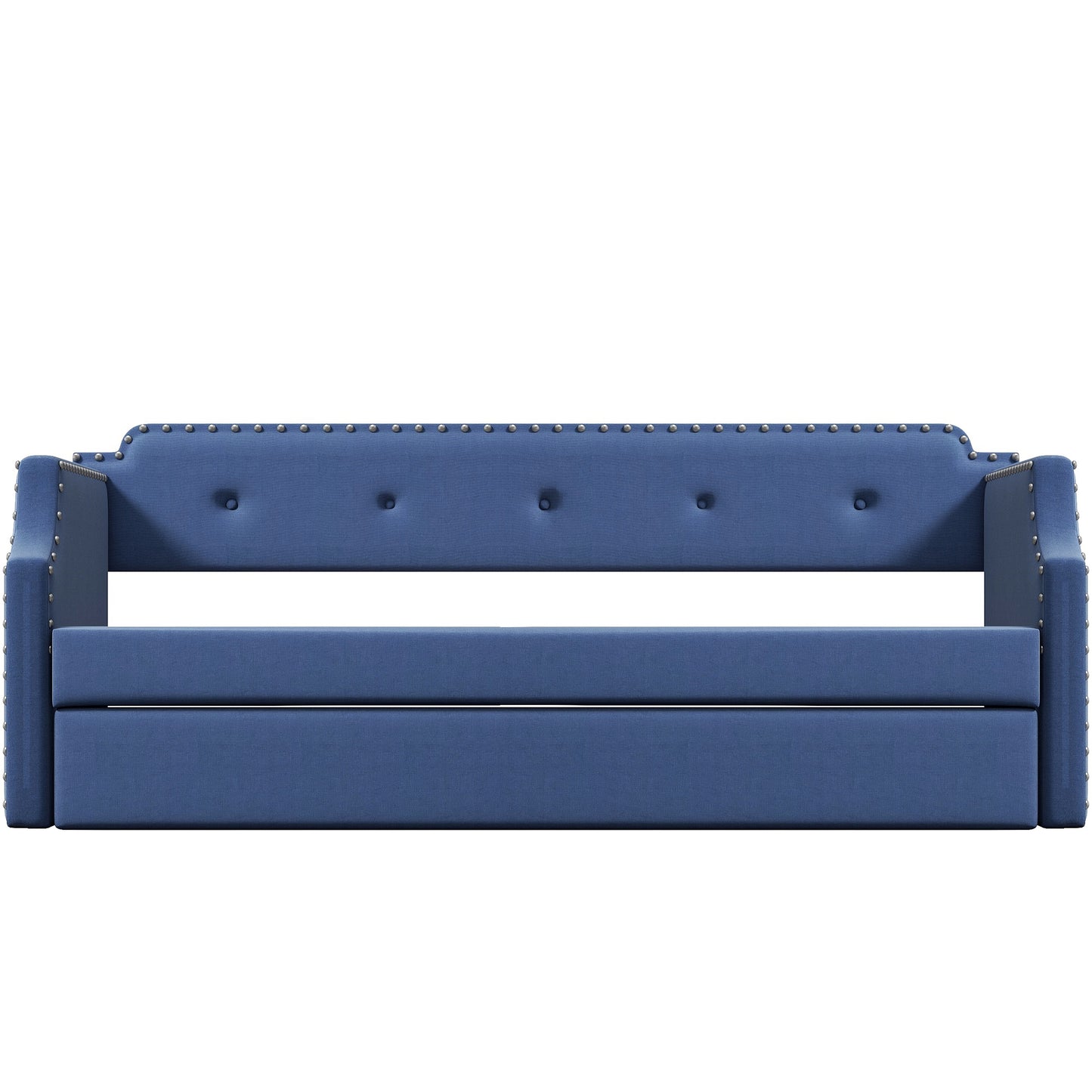 Upholstered Daybed with Trundle, Wood Slat Support,Upholstered Frame Sofa Bed, Twin,Blue