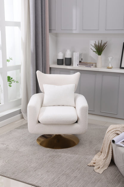 Classic Mid-Century 360-degree Swivel Accent Chair, White Teddy Fabric