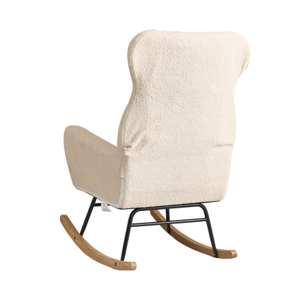 Modern Rocking Chair with High Backrest,Teddy Material Comfort Arm Rocker, Lounge Armchair for Living Room