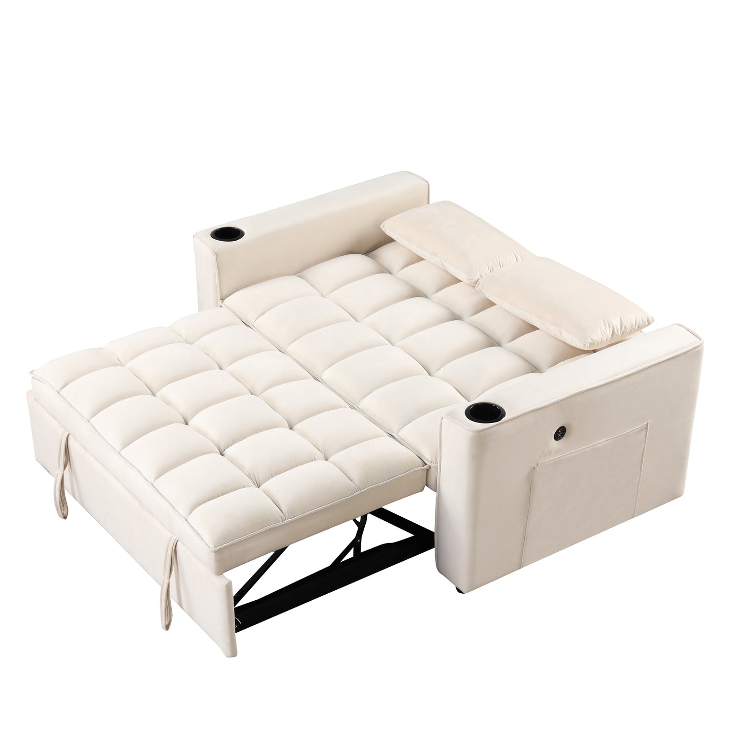 58" 4-1 Multi-functional Sofa Bed with Cup Holder and USB Port for Living Room or Apartments Milky White