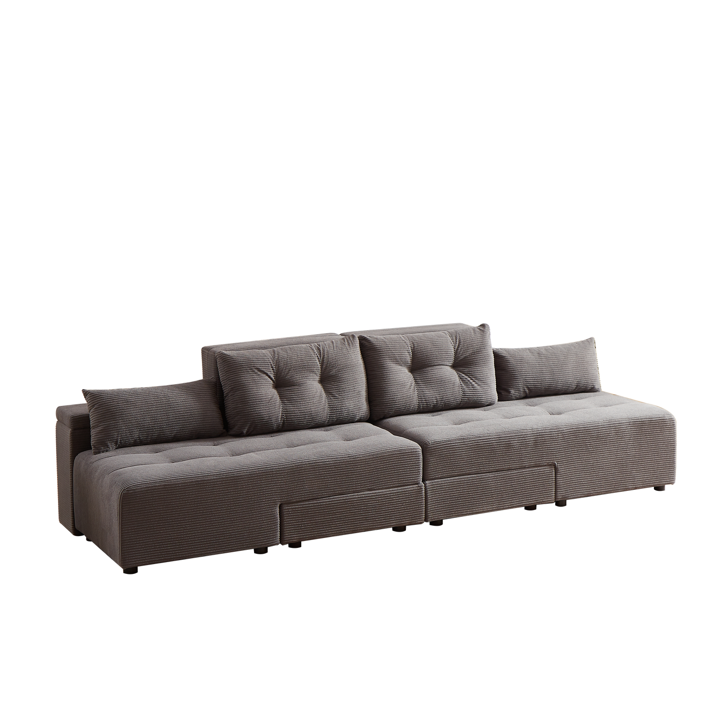 Convertible 3 in 1 Sleeper Sofa and Sectional Sofa with 4 Storage Space for Living Room,Corduroy Couch With 4 pillows,Corduroy