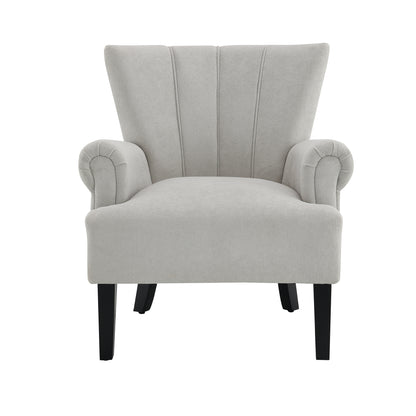 Modern Accent Living Room Chairs,Polyester Armchair Club Chair with channel back, Accent chair for Living room, Bedroom Reading room, soft fabric, wooden Leg, Light Grey