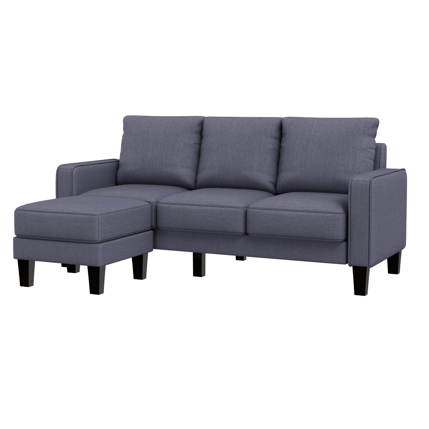 Modern Living Room Furniture L Shape Sofa with Ottoman in Dark Grey Fabric