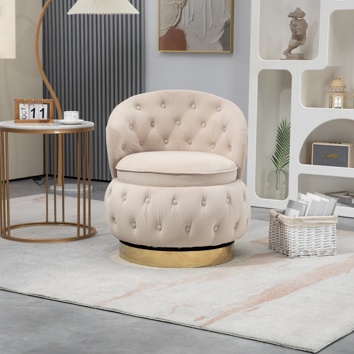 360 Degree Swivel Cuddle Barrel Accent Storage Chairs, Round Armchairs with Wide Upholstered, Fluffy Velvet Fabric Chair for Living Room, Bedroom, Office, Waiting Rooms