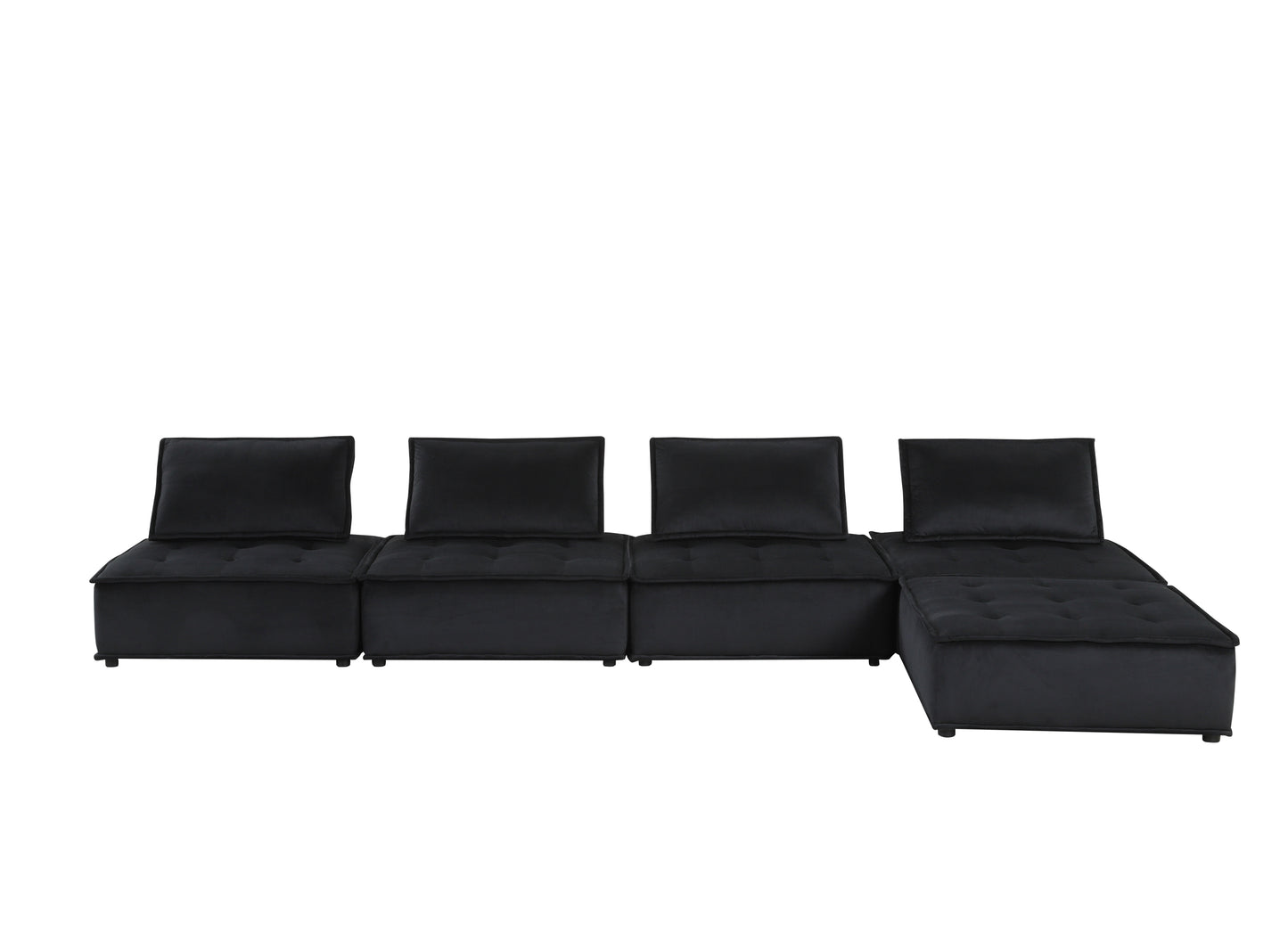 120" Black Velvet 5 Pc Sofa and Loveseat