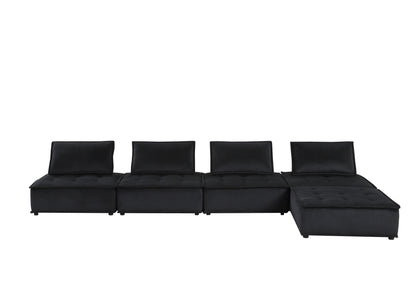 120" Black Velvet 5 Pc Sofa and Loveseat