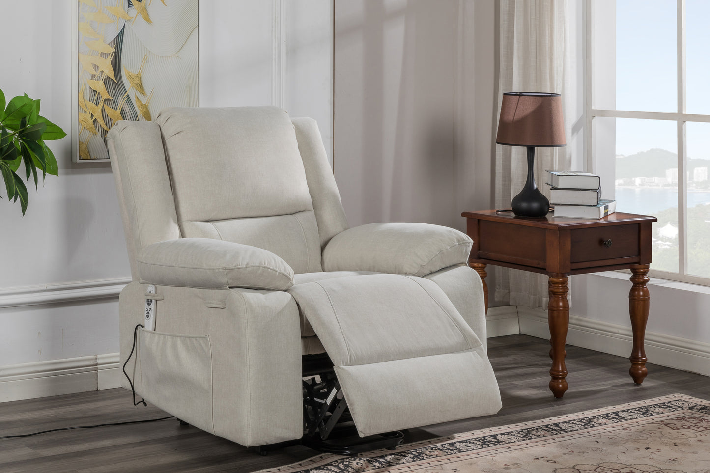 Electric Power Recliner Chair With Massage For Elderly,Remote Control Multi-function Lifting, Timing, Cushion Heating Chair With Side Pocket Beige