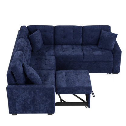 82.6" L-shape Sofa Bed Pull-out Sleeper Sofa with Wheels, USB Ports, Power Sockets for Living Room, Navy Blue