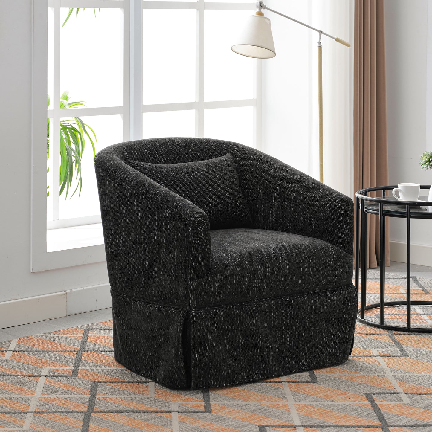 360-degree Swivel Accent Armchair Linen Blend BLACK