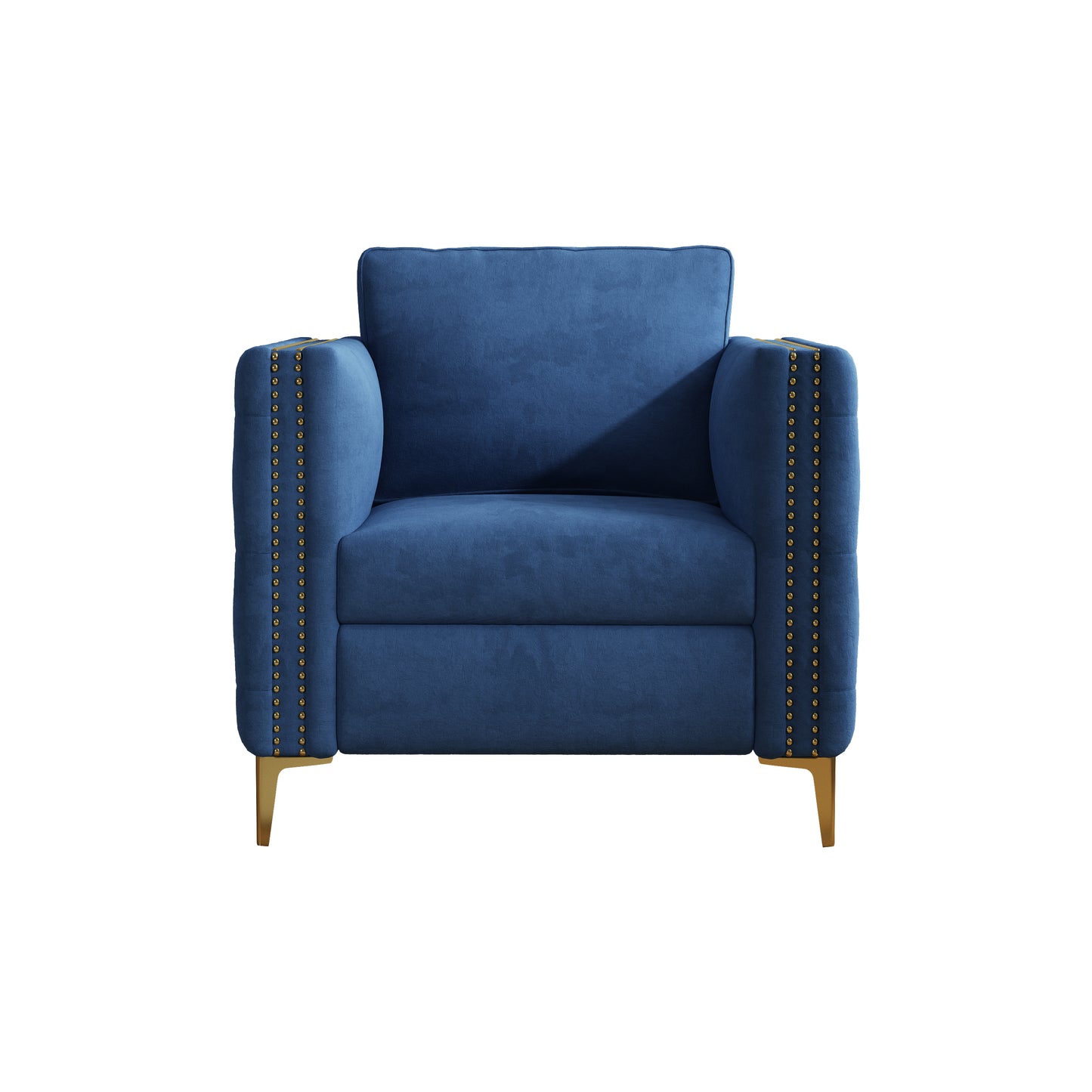 Accent Chair for Living Room Upholstered Arm Chair with Metal Legs Navy Blue Velvet