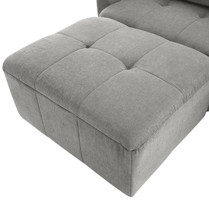 113.3" Convertible Sectional Sofa Couch 3-Seat L-Shaped Sofa with Movable Ottoman and USB for Apartment, Living Room, Bedroom, Grey