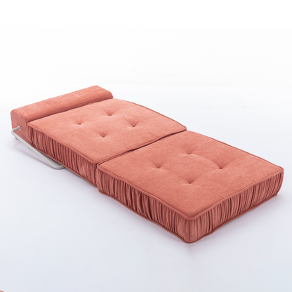 Folding Sofa Bed, Futon Sleeper Chair, Convertible Chair Floor Couch & Sleeping Mattress for Living Room, Guest Room, Home Office, Apartment, Small space, Bed, Removable Back Cushion, Orange, 1 Seat