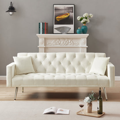 Cream White Convertible Folding Futon Sofa Bed, Sleeper Sofa Couch for Compact Living Space.