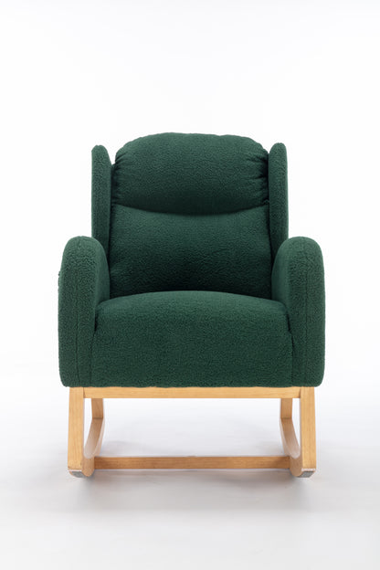 049-Teddy Fabric Rocking Chair With Packet Wood Legs,Green