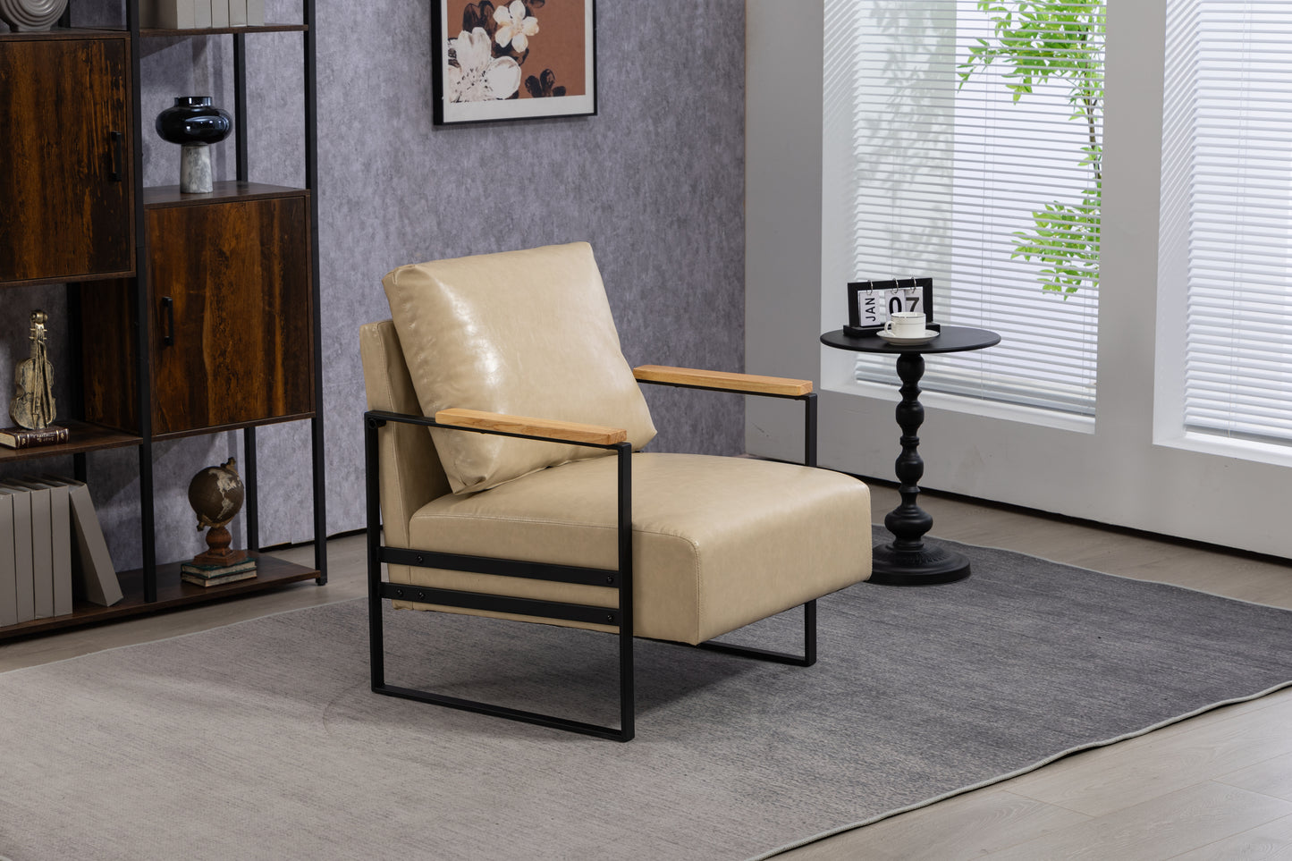 Leather Accent Chair Guest Chair for Living Room, Mid Century Armchair for Bedroom