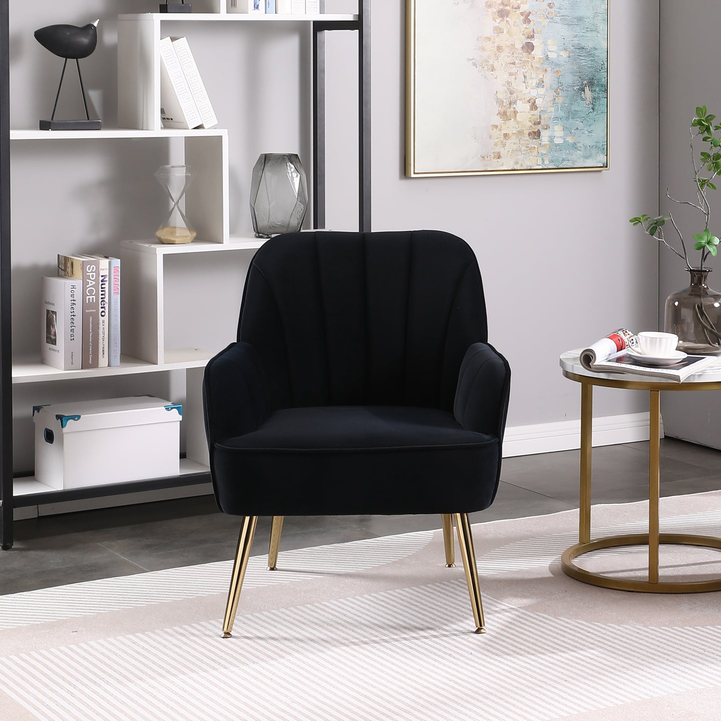 Modern Mid Century Chair velvet Sherpa Armchair for Living Room Bedroom Office Easy Assemble(NAVY)