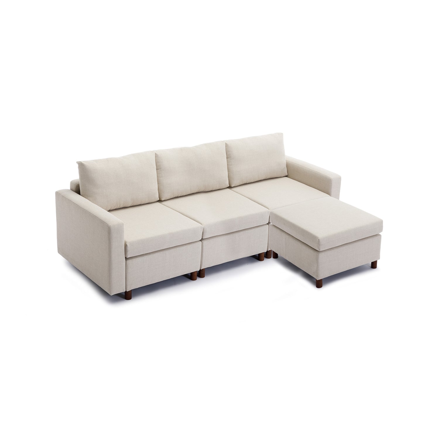 3 Seat Module Sectional Sofa Couch With 1 Ottoman for living room,Seat Cushion and Back Cushion Non-Removable and Non-Washable,Cream